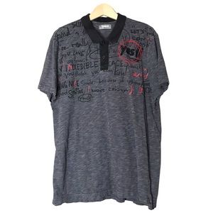Desigual Polo Shirt Short Sleeve Heathered Grey Black Cotton Graphic Men’s XXL